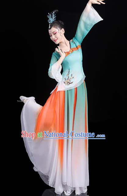 Chinese Traditional Group Dance Performance Costume Umbrella Dance Clothing Classical Dance Blue Dress