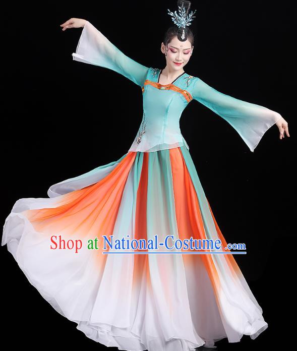 Chinese Traditional Group Dance Performance Costume Umbrella Dance Clothing Classical Dance Blue Dress