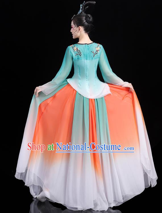 Chinese Traditional Group Dance Performance Costume Umbrella Dance Clothing Classical Dance Blue Dress