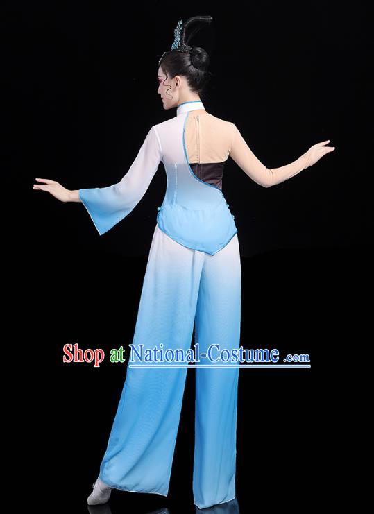 China Traditional New Year Yangko Dance Clothing Fan Dance Costume Folk Dance Blue Outfits