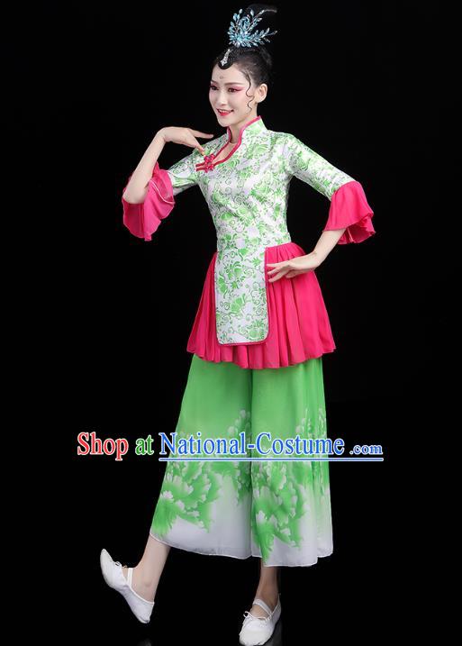 China Village Lady Dance Costume Folk Dance Green Outfits Traditional New Year Yangko Dance Clothing