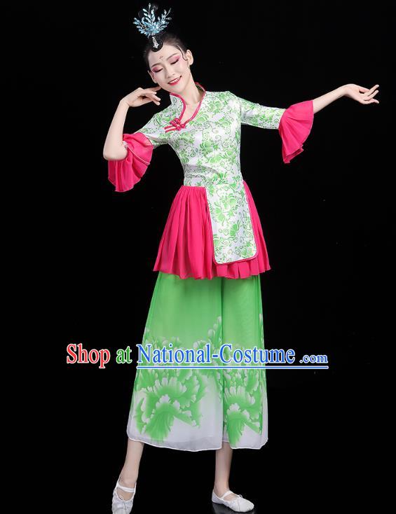 China Village Lady Dance Costume Folk Dance Green Outfits Traditional New Year Yangko Dance Clothing