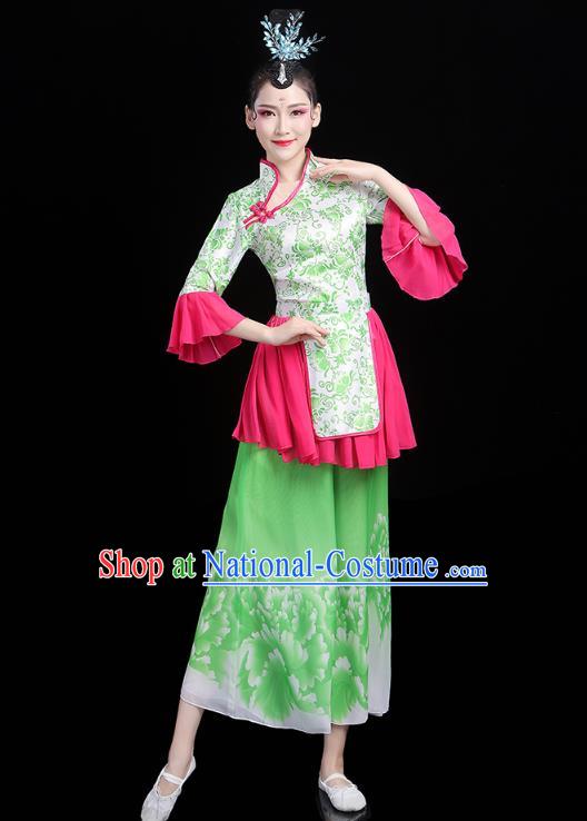 China Village Lady Dance Costume Folk Dance Green Outfits Traditional New Year Yangko Dance Clothing