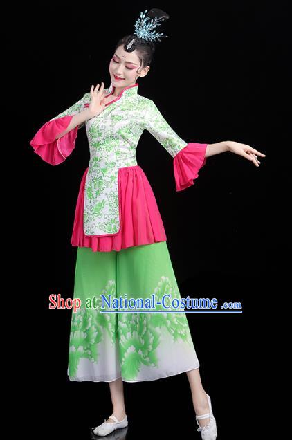 China Village Lady Dance Costume Folk Dance Green Outfits Traditional New Year Yangko Dance Clothing