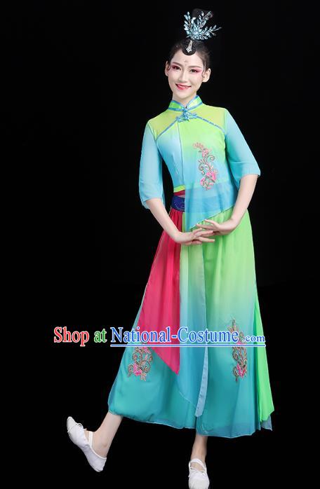 China Folk Dance Green Outfits Traditional New Year Yangko Dance Clothing Fan Dance Costume