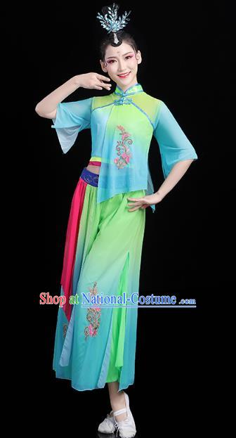 China Folk Dance Green Outfits Traditional New Year Yangko Dance Clothing Fan Dance Costume