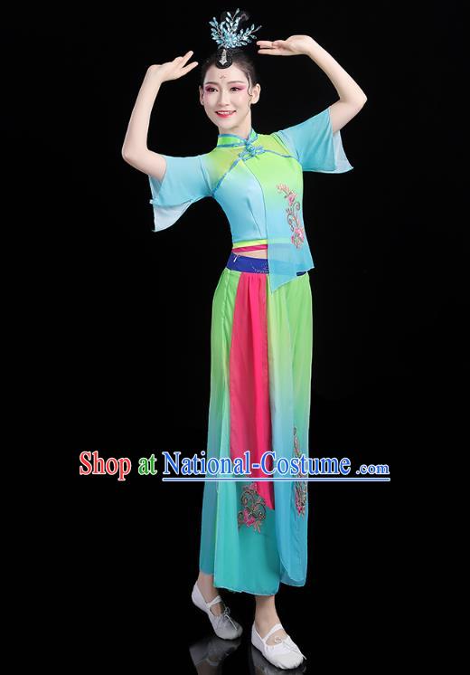 China Folk Dance Green Outfits Traditional New Year Yangko Dance Clothing Fan Dance Costume