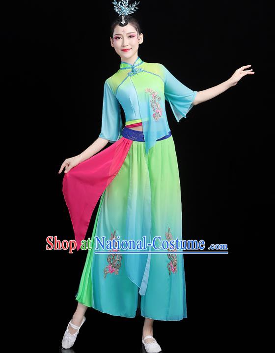 China Folk Dance Green Outfits Traditional New Year Yangko Dance Clothing Fan Dance Costume