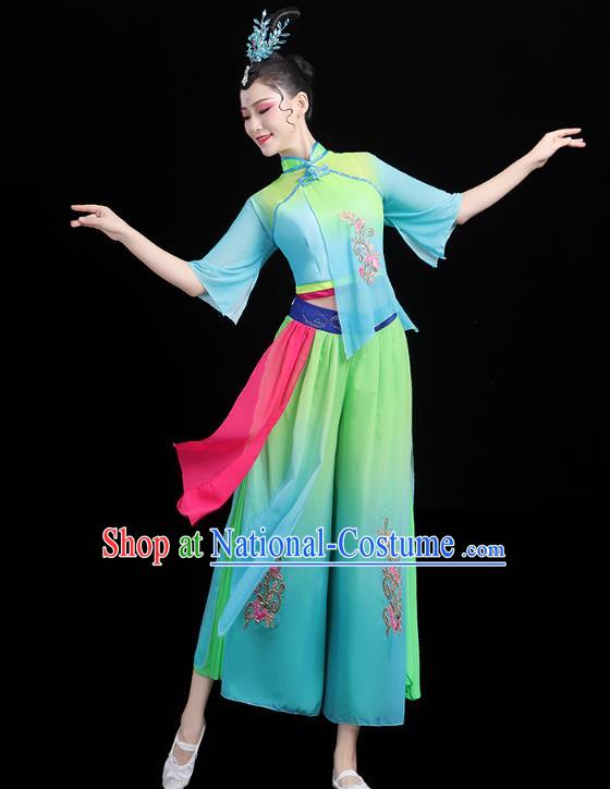 China Folk Dance Green Outfits Traditional New Year Yangko Dance Clothing Fan Dance Costume