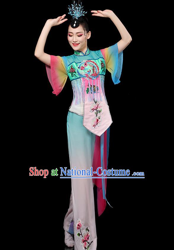 China Folk Dance Embroidered Outfits Yangko Dance Performance Clothing Traditional Fan Dance Costume