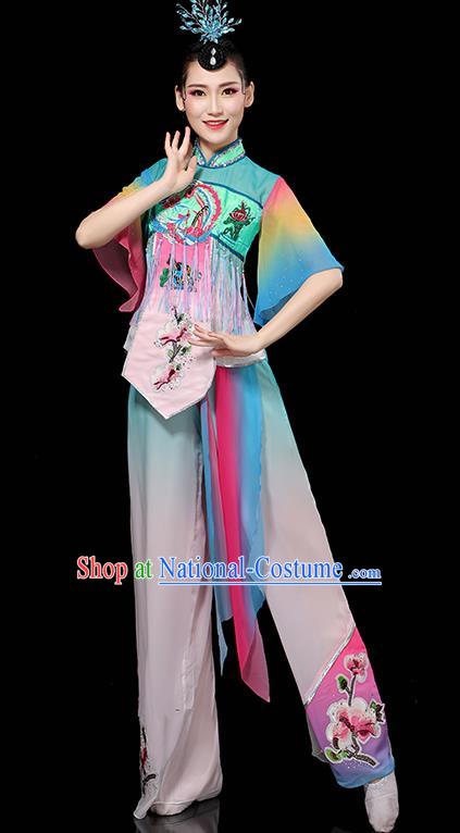 China Folk Dance Embroidered Outfits Yangko Dance Performance Clothing Traditional Fan Dance Costume