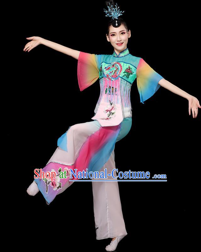 China Folk Dance Embroidered Outfits Yangko Dance Performance Clothing Traditional Fan Dance Costume