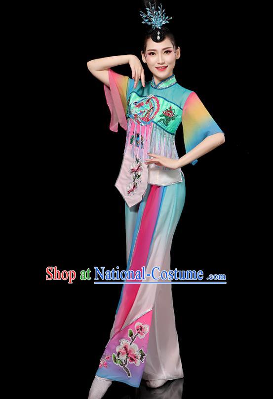 China Folk Dance Embroidered Outfits Yangko Dance Performance Clothing Traditional Fan Dance Costume