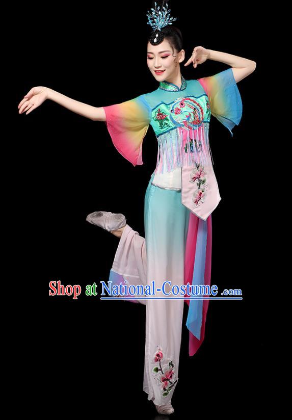 China Folk Dance Embroidered Outfits Yangko Dance Performance Clothing Traditional Fan Dance Costume