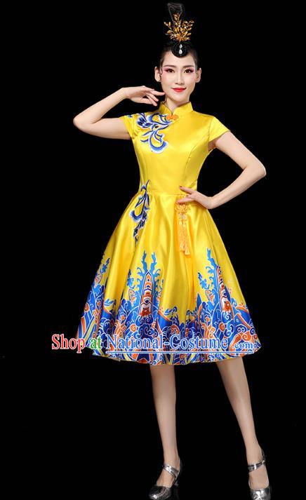 China Group Dance Modern Dance Clothing Spring Festival Gala Opening Dance Performance Yellow Short Dress