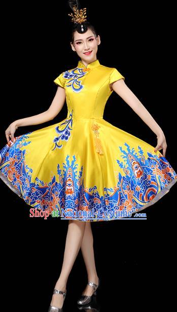 China Group Dance Modern Dance Clothing Spring Festival Gala Opening Dance Performance Yellow Short Dress