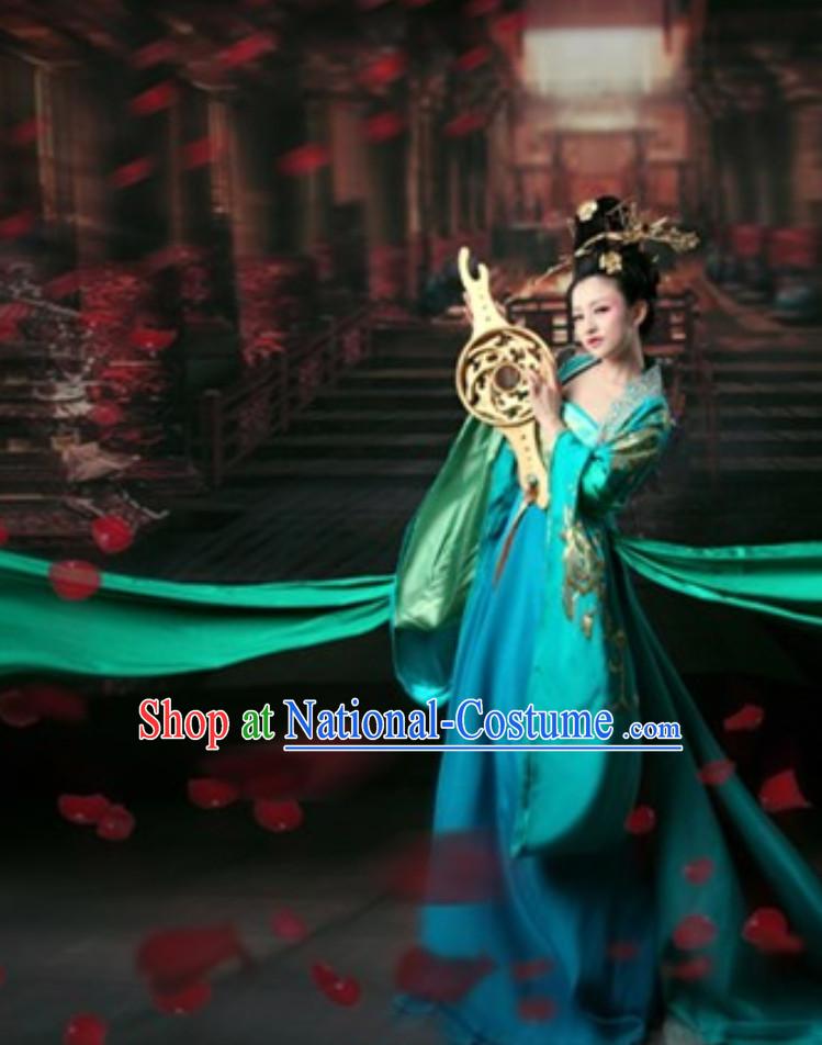 Ancient Chinese Classical Royal Princess Green Clothing Garment Complete Set