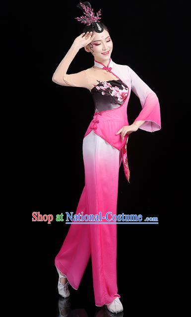 China Folk Dance Fan Dance Rosy Outfits Traditional New Year Yangko Dance Clothing