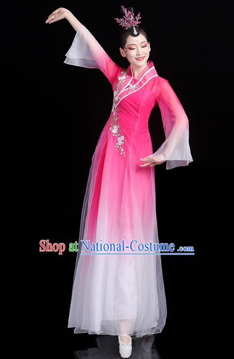 Chinese Classical Dance Rosy Dress Traditional Group Dance Performance Costume Umbrella Dance Clothing