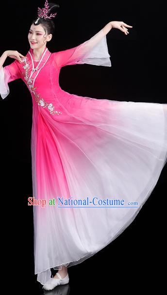 Chinese Classical Dance Rosy Dress Traditional Group Dance Performance Costume Umbrella Dance Clothing