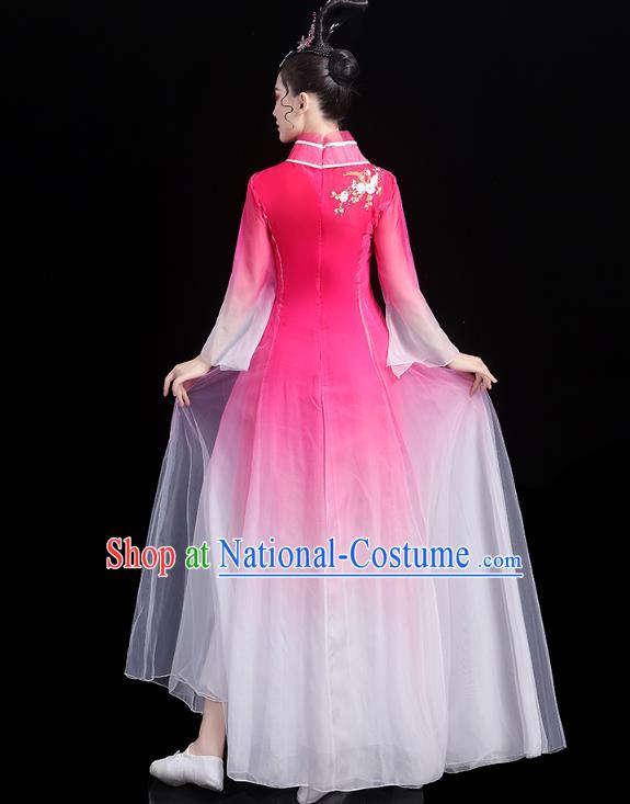 Chinese Classical Dance Rosy Dress Traditional Group Dance Performance Costume Umbrella Dance Clothing