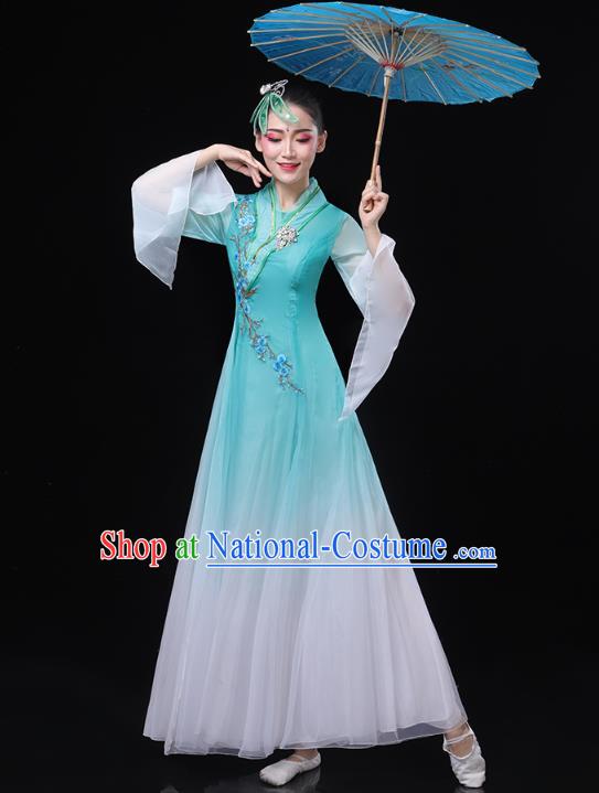 Chinese Classical Dance Blue Dress Traditional Goddess Group Dance Costume Umbrella Dance Clothing