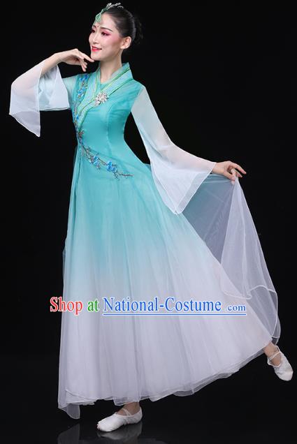 Chinese Classical Dance Blue Dress Traditional Goddess Group Dance Costume Umbrella Dance Clothing