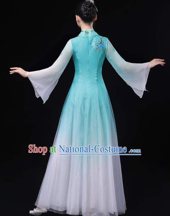 Chinese Classical Dance Blue Dress Traditional Goddess Group Dance Costume Umbrella Dance Clothing