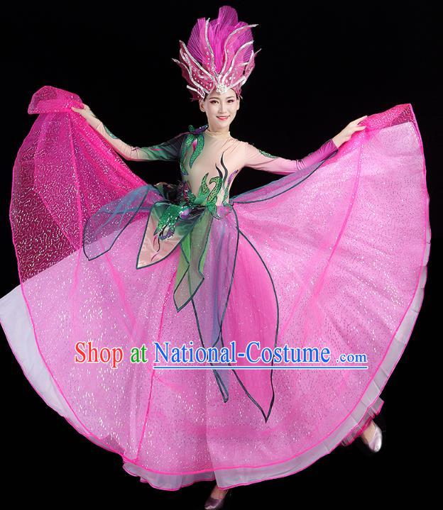 China Flowers Dance Modern Dance Clothing Spring Festival Gala Opening Dance Rosy Dress