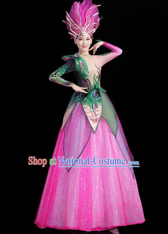 China Flowers Dance Modern Dance Clothing Spring Festival Gala Opening Dance Rosy Dress