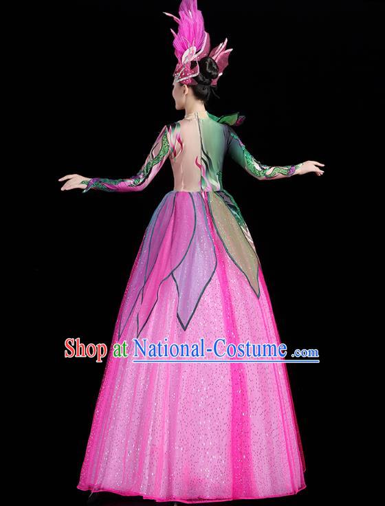 China Flowers Dance Modern Dance Clothing Spring Festival Gala Opening Dance Rosy Dress