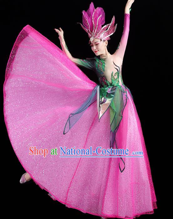 China Flowers Dance Modern Dance Clothing Spring Festival Gala Opening Dance Rosy Dress