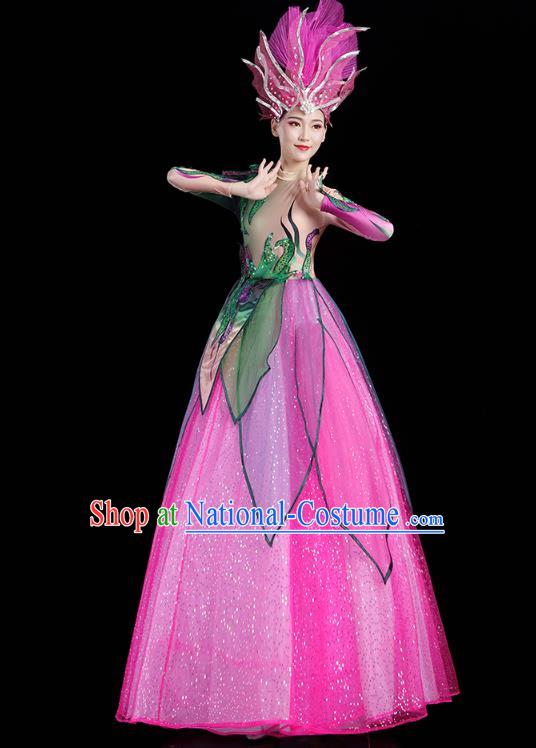 China Flowers Dance Modern Dance Clothing Spring Festival Gala Opening Dance Rosy Dress