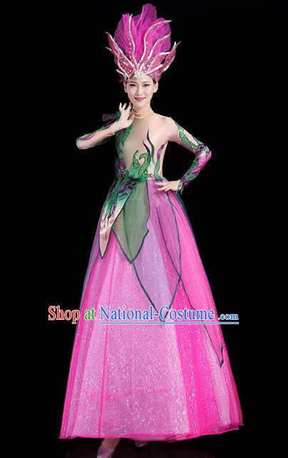 China Flowers Dance Modern Dance Clothing Spring Festival Gala Opening Dance Rosy Dress