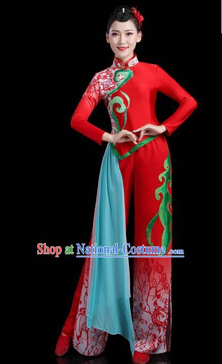 China Lantern Festival Yangko Dance Clothing Traditional Folk Dance Fan Dance Red Outfits