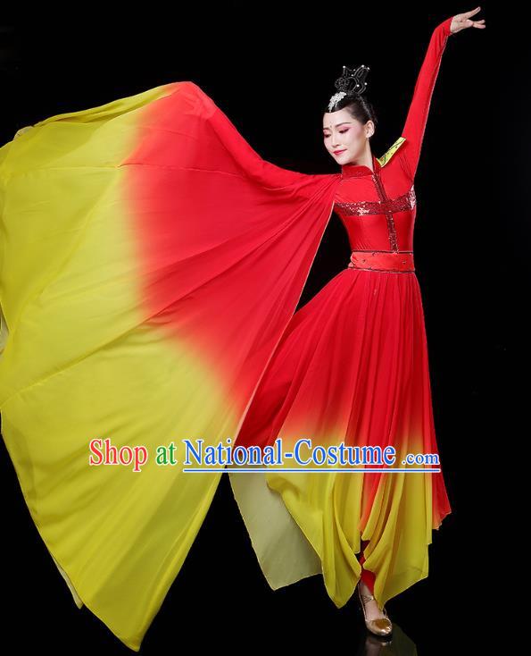 China Woman Chorus Modern Dance Clothing Spring Festival Gala Opening Dance Performance Red Dress