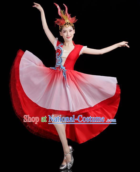 China Modern Dance Clothing Spring Festival Gala Opening Dance Performance Red Short Dress