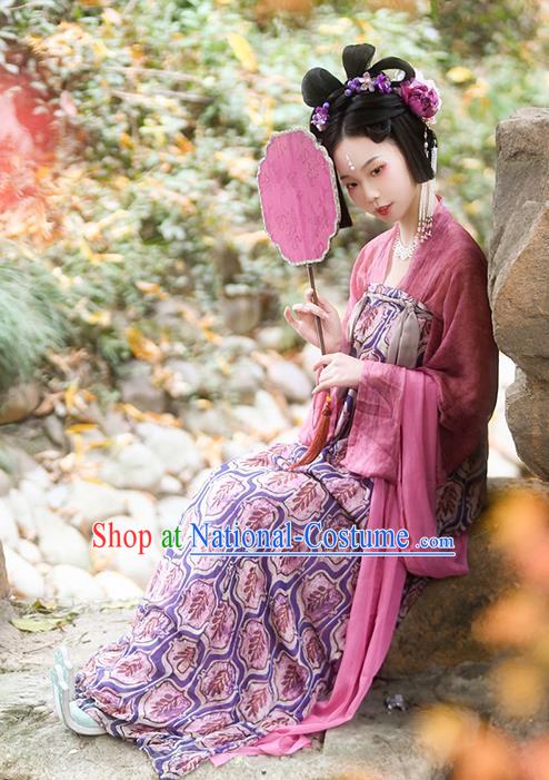 China Ancient Palace Lady Hanfu Dress Traditional Tang Dynasty Young Woman Historical Costumes