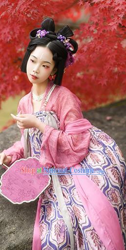 China Ancient Palace Lady Hanfu Dress Traditional Tang Dynasty Young Woman Historical Costumes