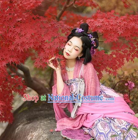 China Ancient Palace Lady Hanfu Dress Traditional Tang Dynasty Young Woman Historical Costumes