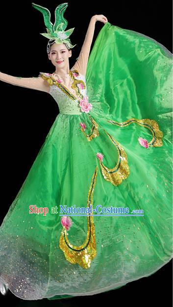 China Spring Festival Gala Opening Dance Flowers Dance Green Dress Modern Dance Clothing