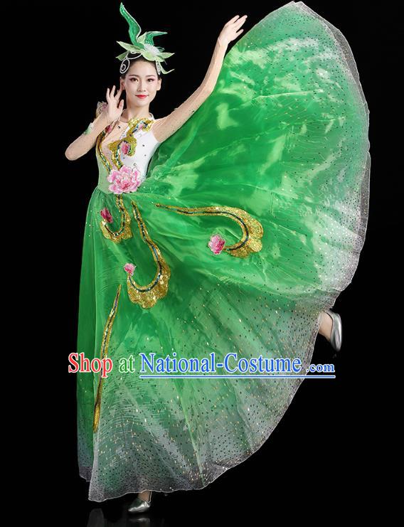 China Spring Festival Gala Opening Dance Flowers Dance Green Dress Modern Dance Clothing