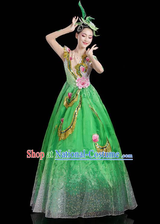 China Spring Festival Gala Opening Dance Flowers Dance Green Dress Modern Dance Clothing