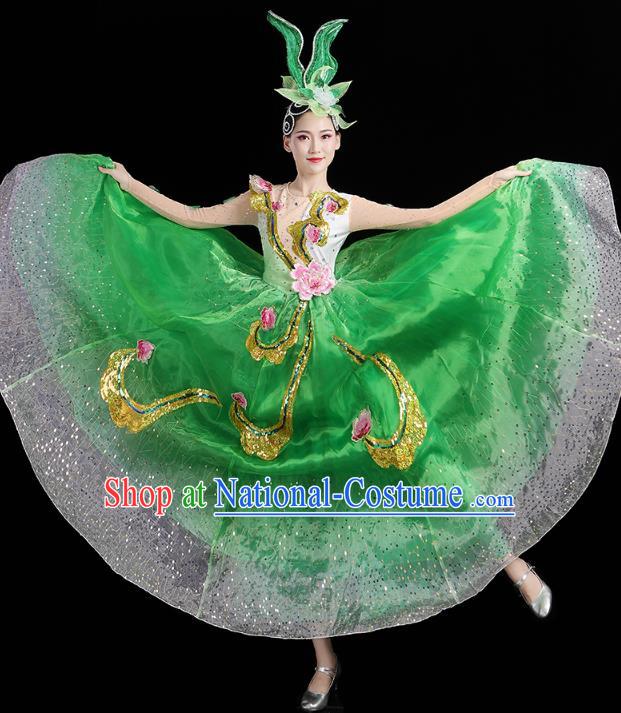 China Spring Festival Gala Opening Dance Flowers Dance Green Dress Modern Dance Clothing