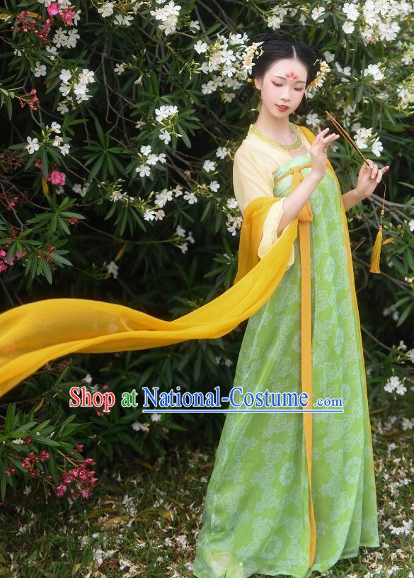 China Ancient Village Girl Green Hanfu Dress Tang Dynasty Young Lady Historical Costume Complete Set