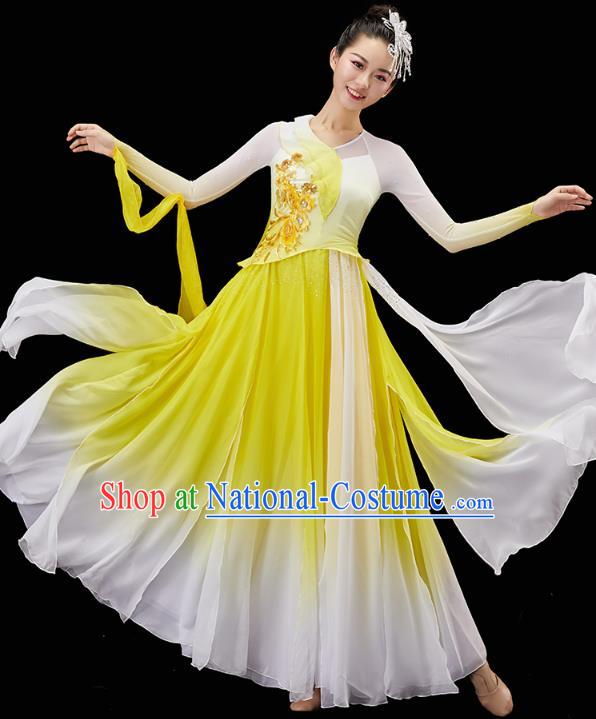 China Traditional Umbrella Dance Garment Solo Dance Clothing Classical Dance Yellow Dress