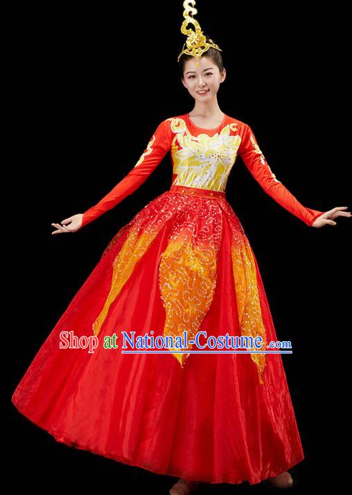 Chinese Traditional Spring Festival Gala Opening Dance Red Dress Modern Dance Flower Dance Costume