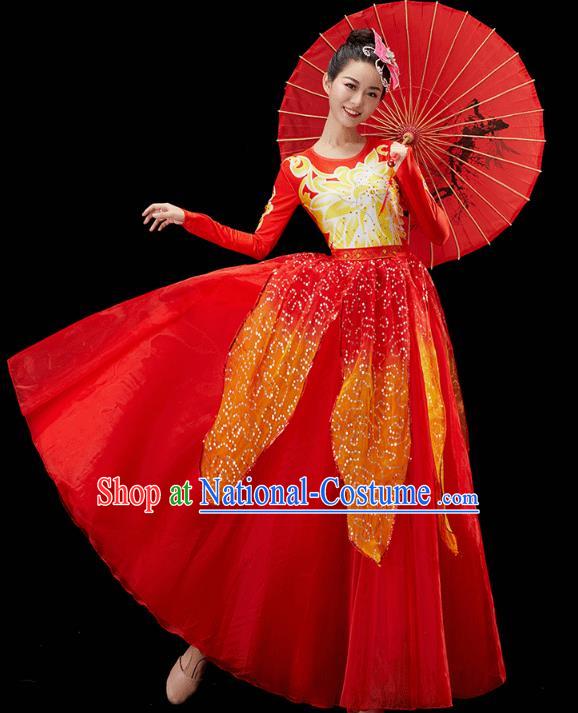 Chinese Traditional Spring Festival Gala Opening Dance Red Dress Modern Dance Flower Dance Costume