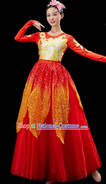 Chinese Traditional Spring Festival Gala Opening Dance Red Dress Modern Dance Flower Dance Costume