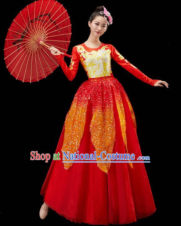 Chinese Traditional Spring Festival Gala Opening Dance Red Dress Modern Dance Flower Dance Costume